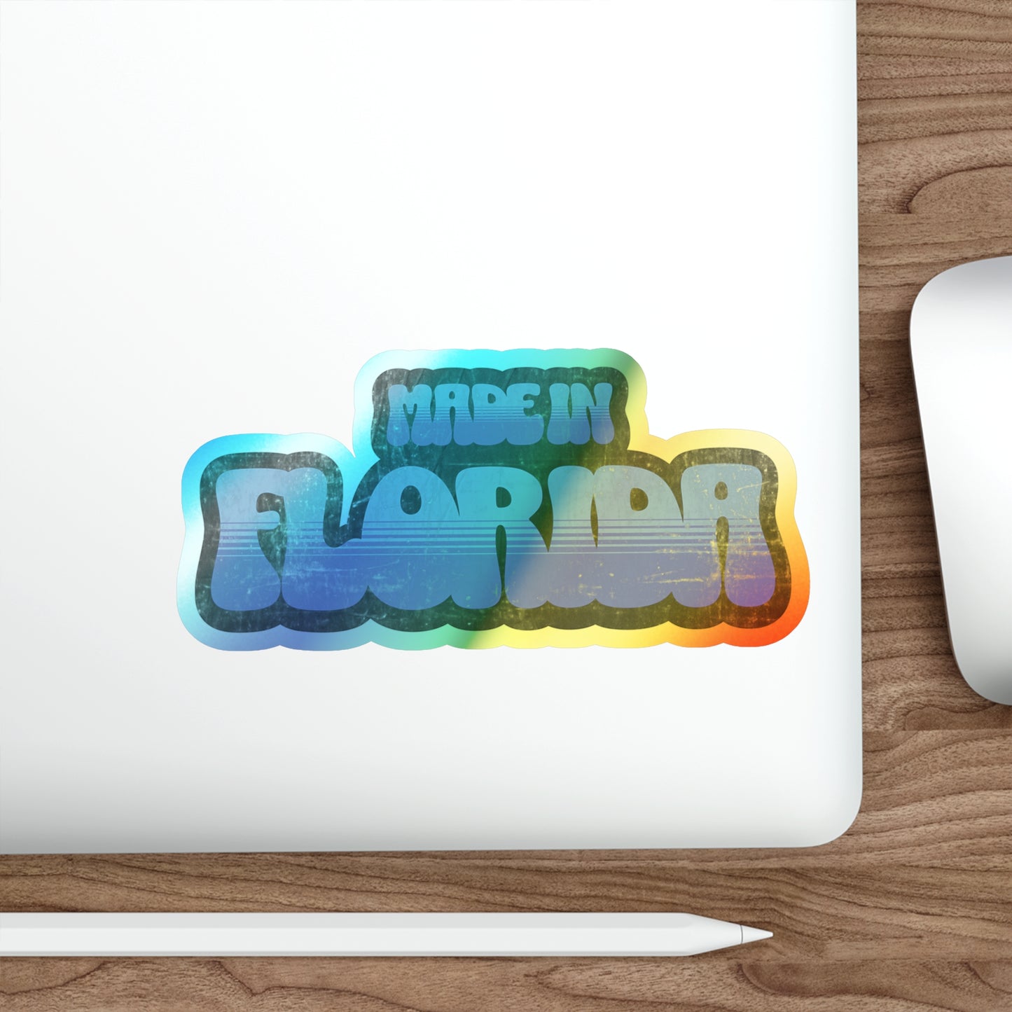 Made in Florida Holographic Vinyl Decal - Ocean Blue