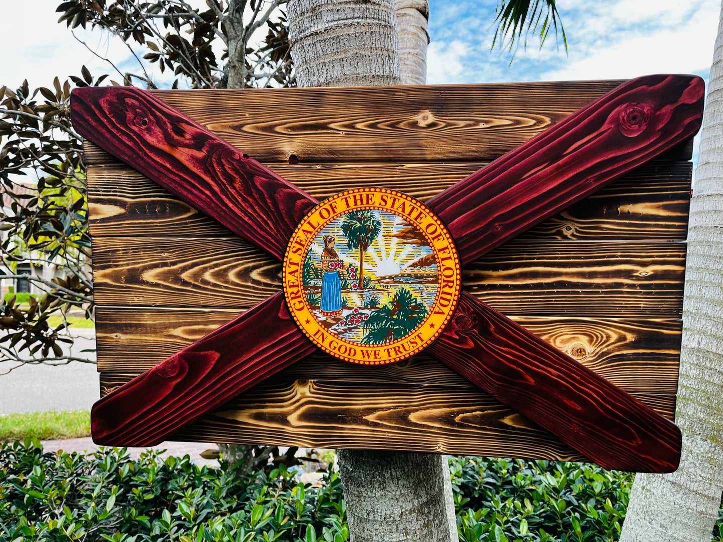 Wildfire Solid Wood Florida Flag