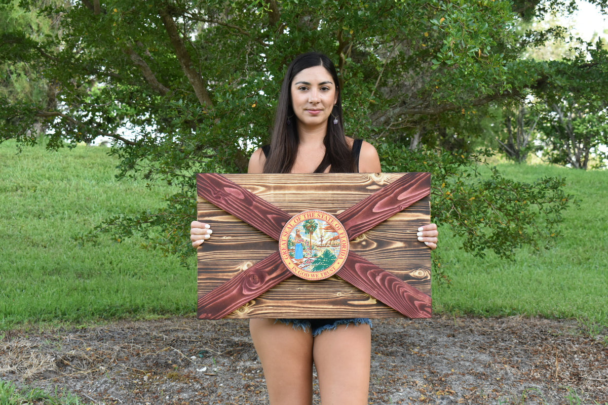 Wildfire Solid Wood Florida Flag
