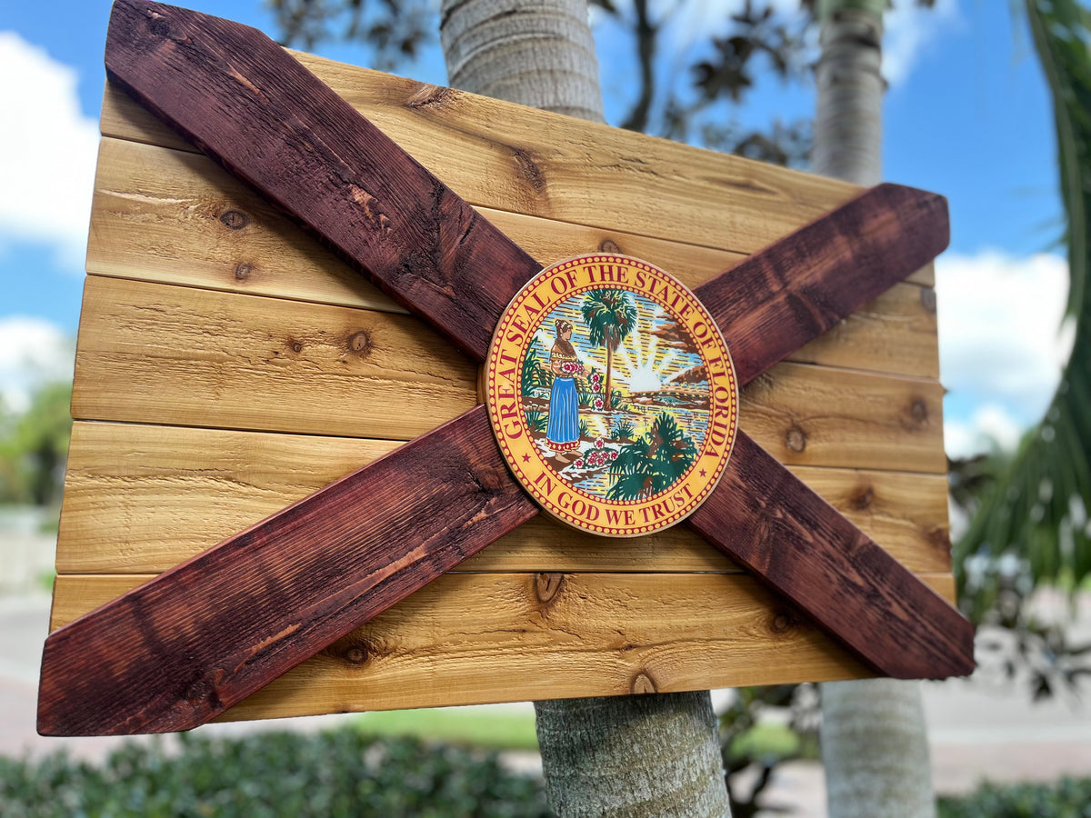 Cedar Hammock Solid Wood Florida Flag
