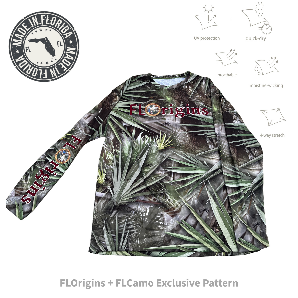 FLOrigins + FLCamo (Unisex) FloridaMan-Palmetto Performance Long-Sleeve Shirt