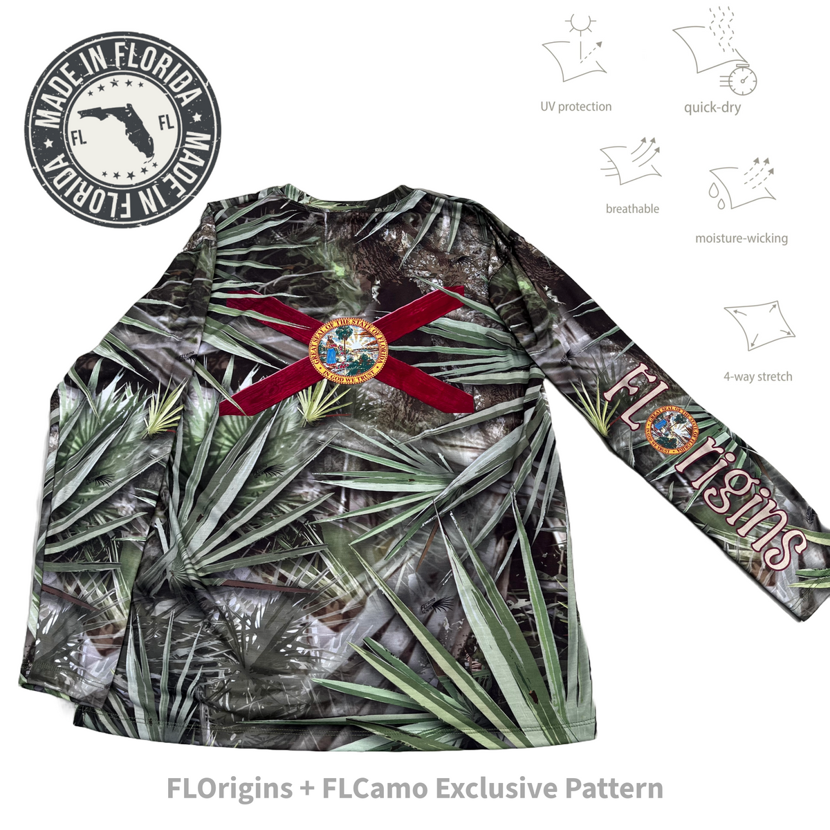 FLOrigins + FLCamo (Unisex) Garnet & Gold-Palmetto Performance Long-Sleeve Shirt