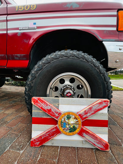 Red Line of Courage Solid Wood Florida + American Flag