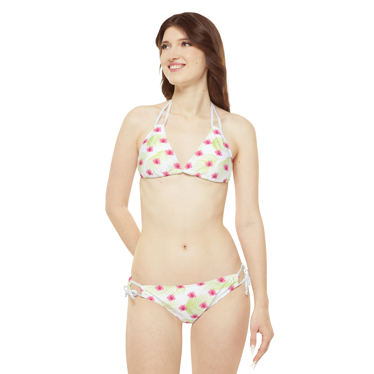 Hibiscus Palm Print Strappy Bikini Set