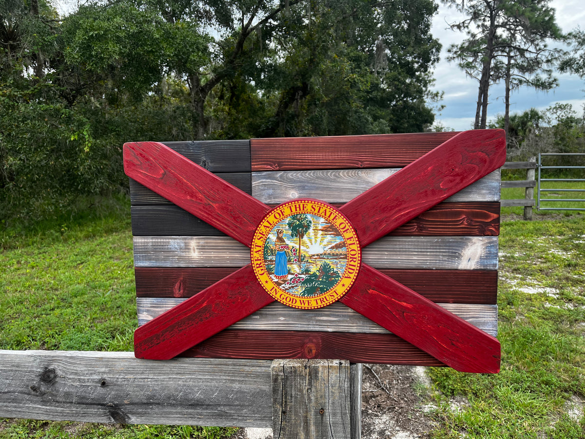Florica Solid Wood Florida/American Flag