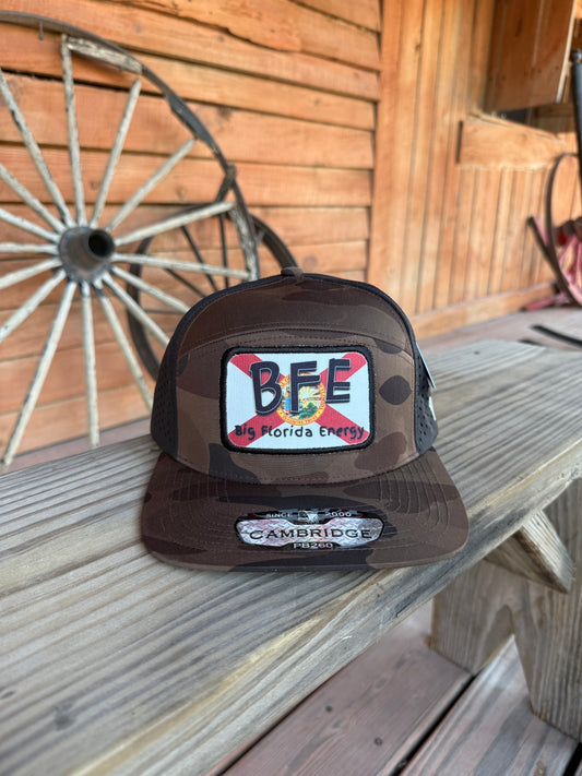 BFE Dark Brown Camo 7 Panel Snapback 🐊⚡🧢