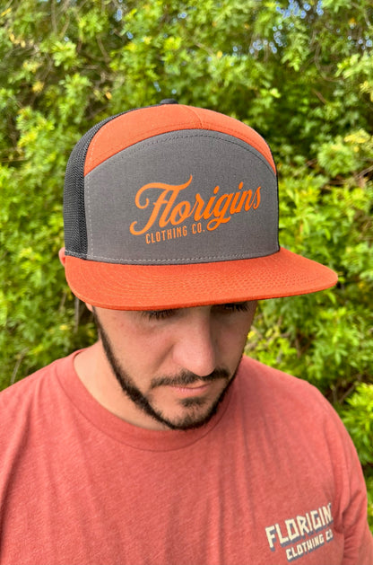 Charcoal/Burnt Orange 7 Panel Trucker