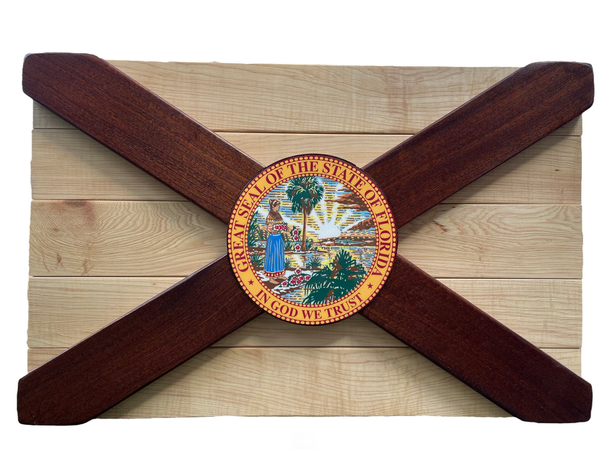 Hickory & Red Mahogany Solid Wood Florida Flag