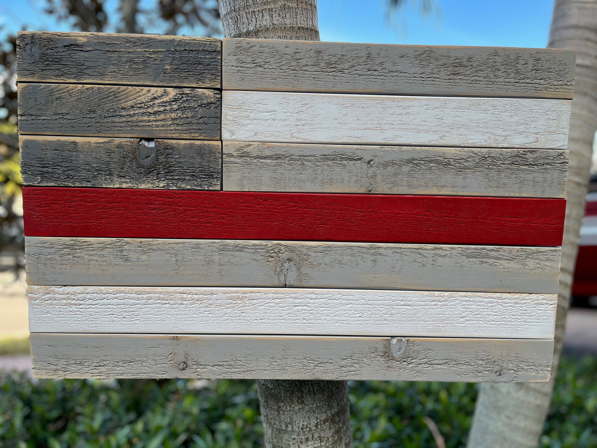'Merica Red Line of Courage Solid Wood American Flag