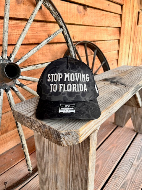 Stop Moving to Florida Trucker – Black Duck Camo 🦆🖤🌴